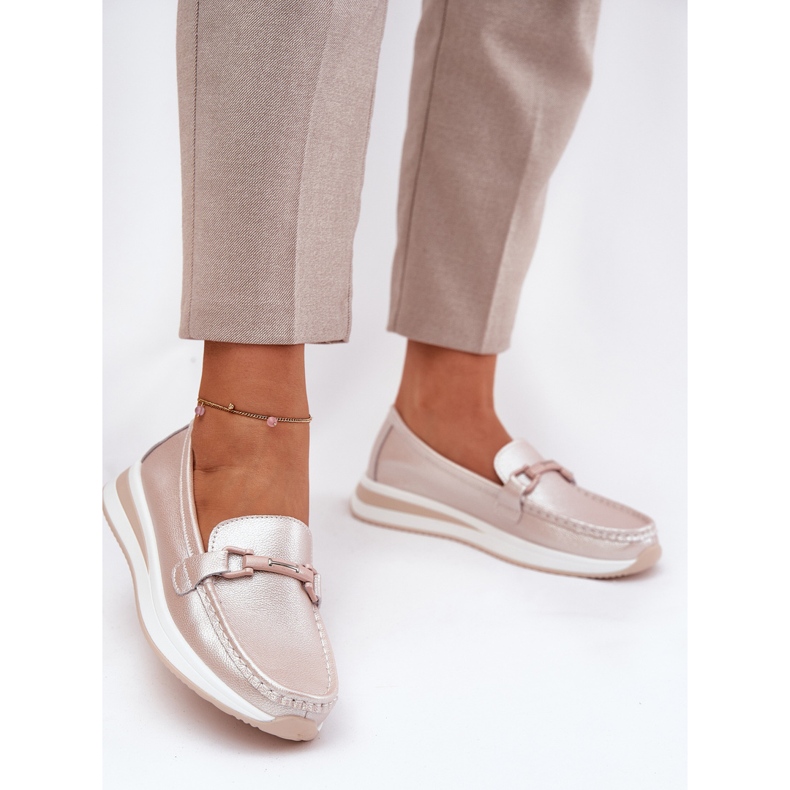 S.Barski Women's Leather Loafers S. Barski GR51-598 Pearl Pink rosa 2