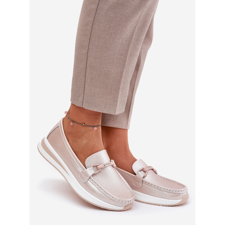 S.Barski Women's Leather Loafers S. Barski GR51-598 Pearl Pink rosa 1