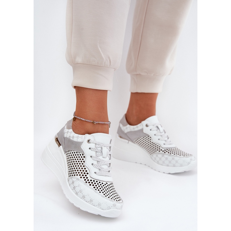 Läder openwork sportskor sneakers on wedge s.barski lr51-641 vit 2