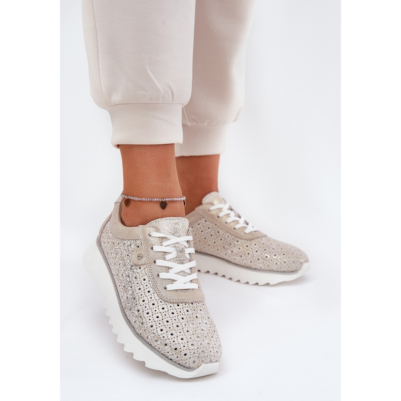 S.Barski Suede OpenWork Sneakers på LR51-927 Zloty-plattformen gyllene 2