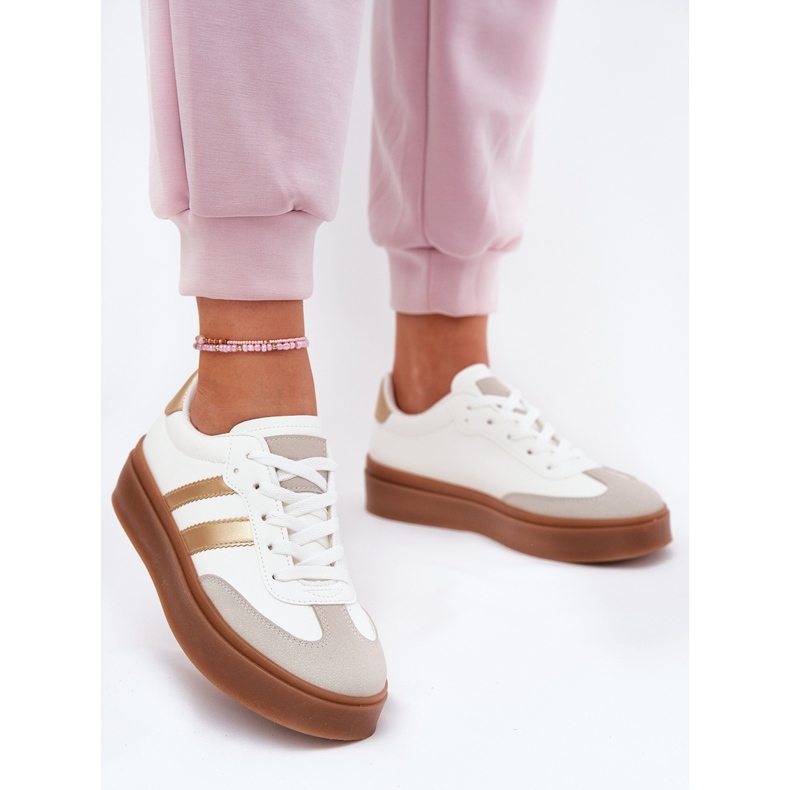 Evento Kvinnors sneakers på plattformen med Eco Leather White and Gold vit 2