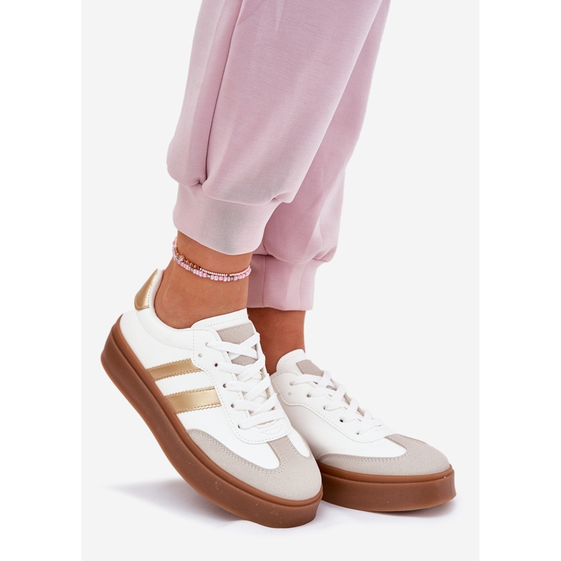 Evento Kvinnors sneakers på plattformen med Eco Leather White and Gold vit 1