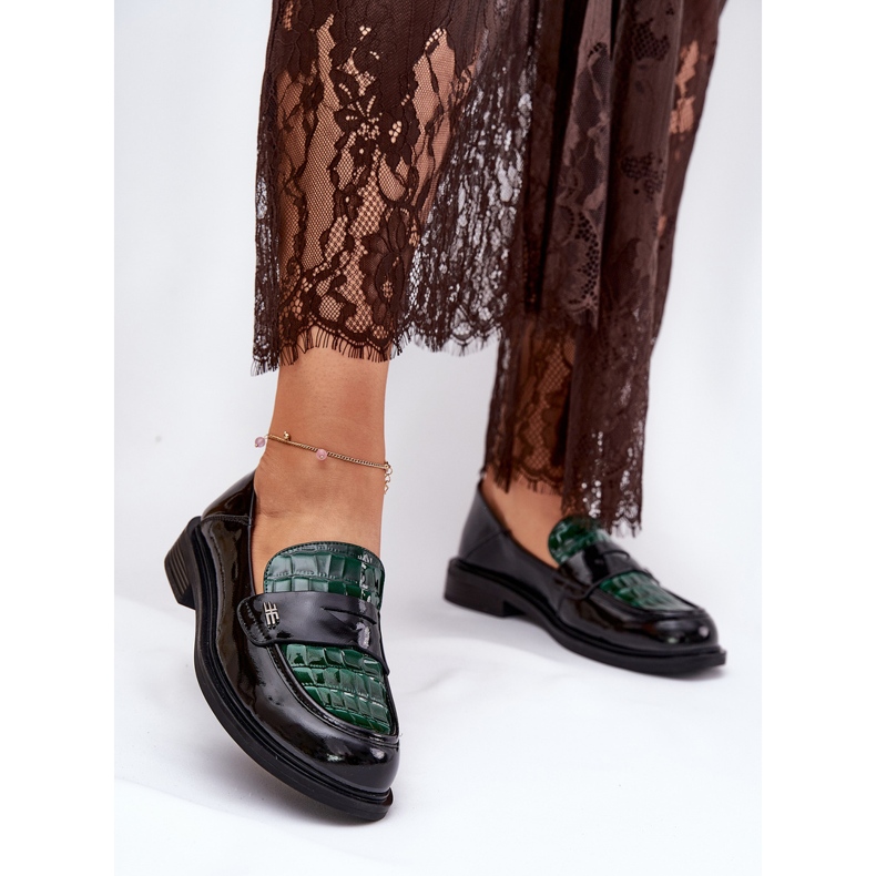 Målad Vinceza Women's Leather Moccasins 91125 Green-Black svart 2