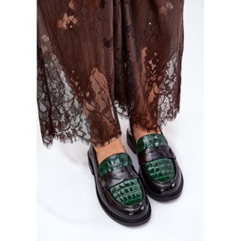 Målad Vinceza Women's Leather Moccasins 91125 Green-Black svart 5