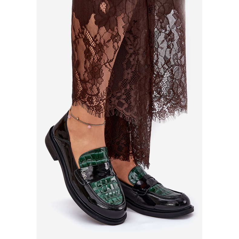 Målad Vinceza Women's Leather Moccasins 91125 Green-Black svart 1