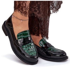Målad Vinceza Women's Leather Moccasins 91125 Green-Black svart 8