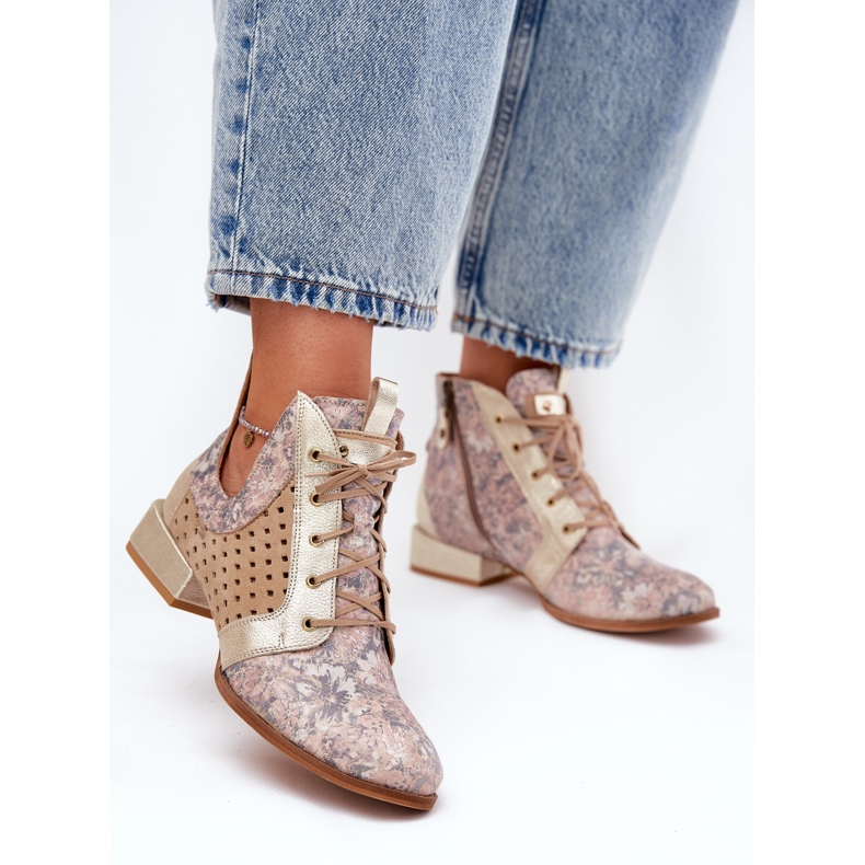 Läderstövlar maciejka stövlar 05541-04 beige-guld 2