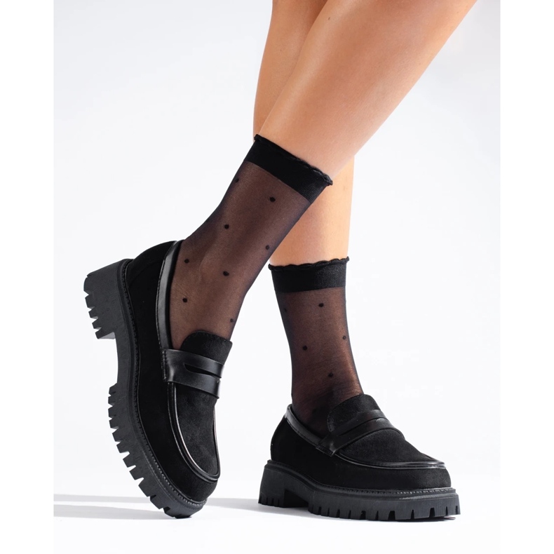 Shelovet loafers i svart mocka för kvinnor 2