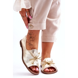 Kvinnor läder ballerinas zazoo 2660/064 pln gyllene 1