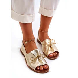 Kvinnor läder ballerinas zazoo 2660/064 pln gyllene 3