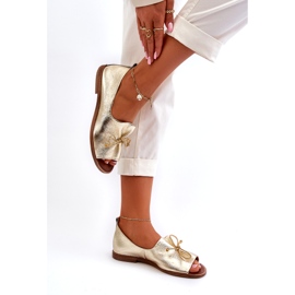 Kvinnor läder ballerinas zazoo 2660/064 pln gyllene 4