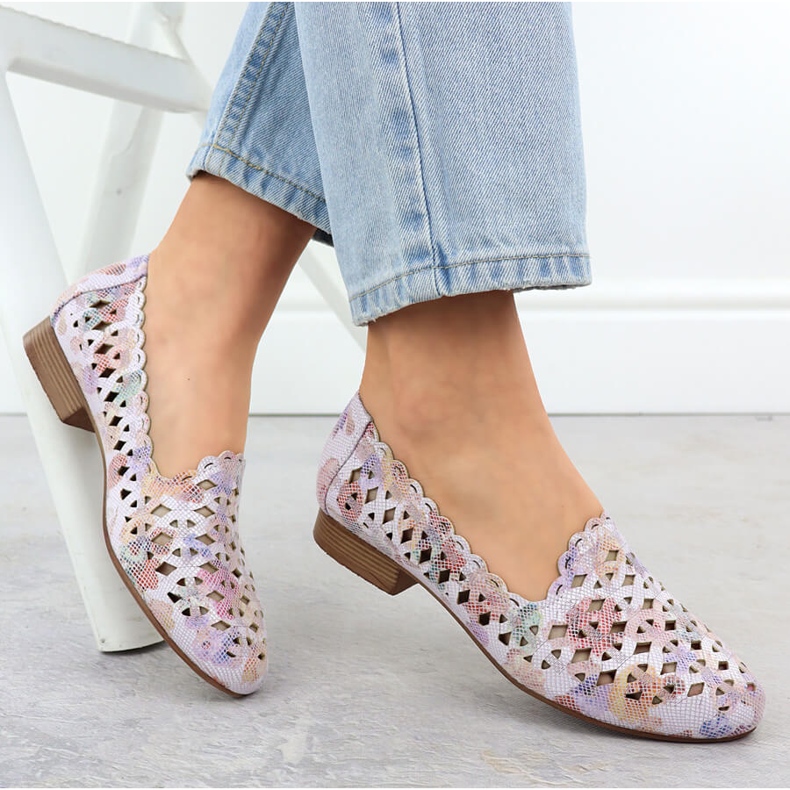 Kvinnors OpenWork-skor med färgglada blommor Jezzi Asa222-8 mångfärgad 1