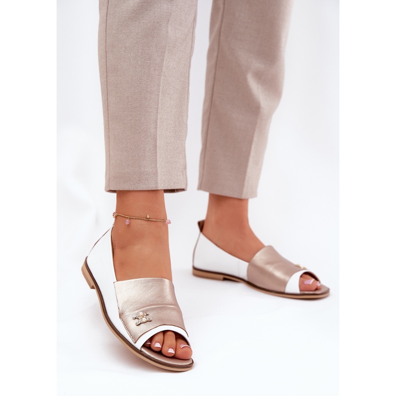 Läder eleganta ballerinor med bara fingrar zazoo 1865 Vit och guld 2