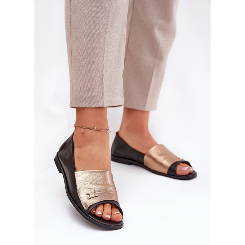 Läder eleganta ballerinas med bara fingrar zazoo 1865 guld-svart 2