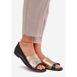 Läder eleganta ballerinas med bara fingrar zazoo 1865 guld-svart 1