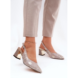 Kvinnors lädersandaler på pelaren med verktyg med hög näsa Vinceza 66733 Guld och silver silver- 2