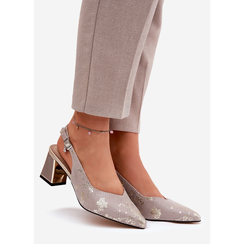 Kvinnors lädersandaler på pelaren med verktyg med hög näsa Vinceza 66733 Guld och silver silver- 1