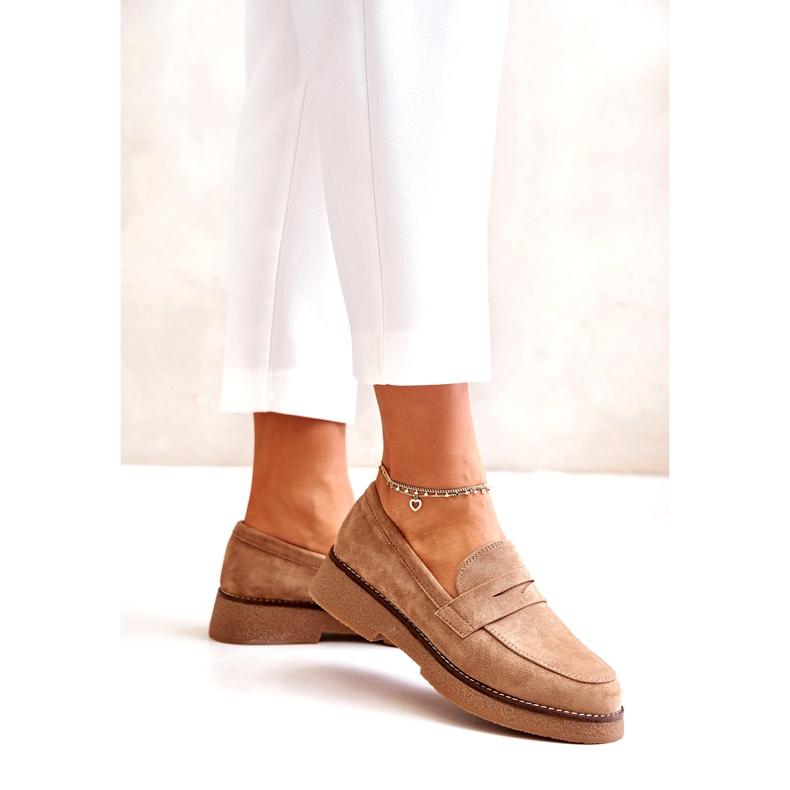 Bellucci Klassiska kvinnors loafers med Eco Suede Beige 3