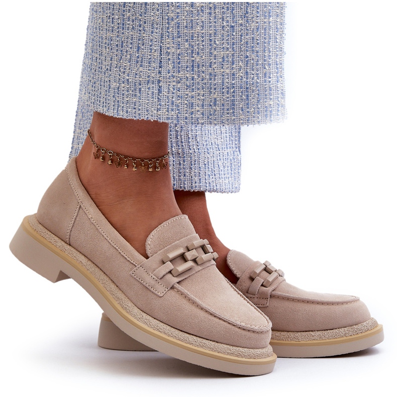 S.Barski Kvinnors plattklackade läderfel med dekoration TW101 lätt beige 4