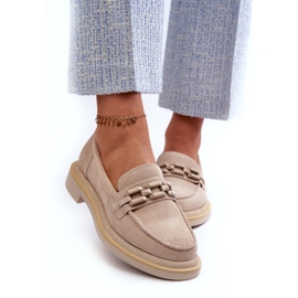 S.Barski Kvinnors plattklackade läderfel med dekoration TW101 lätt beige 2