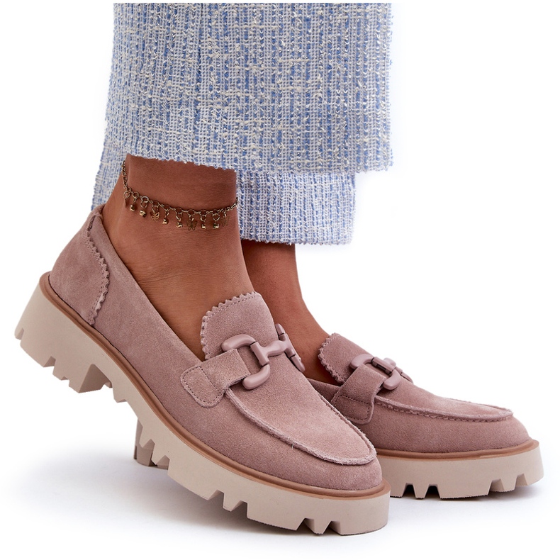 S.Barski Suede Leather Women's Loafers With Decoration Tw117 Pink rosa 4