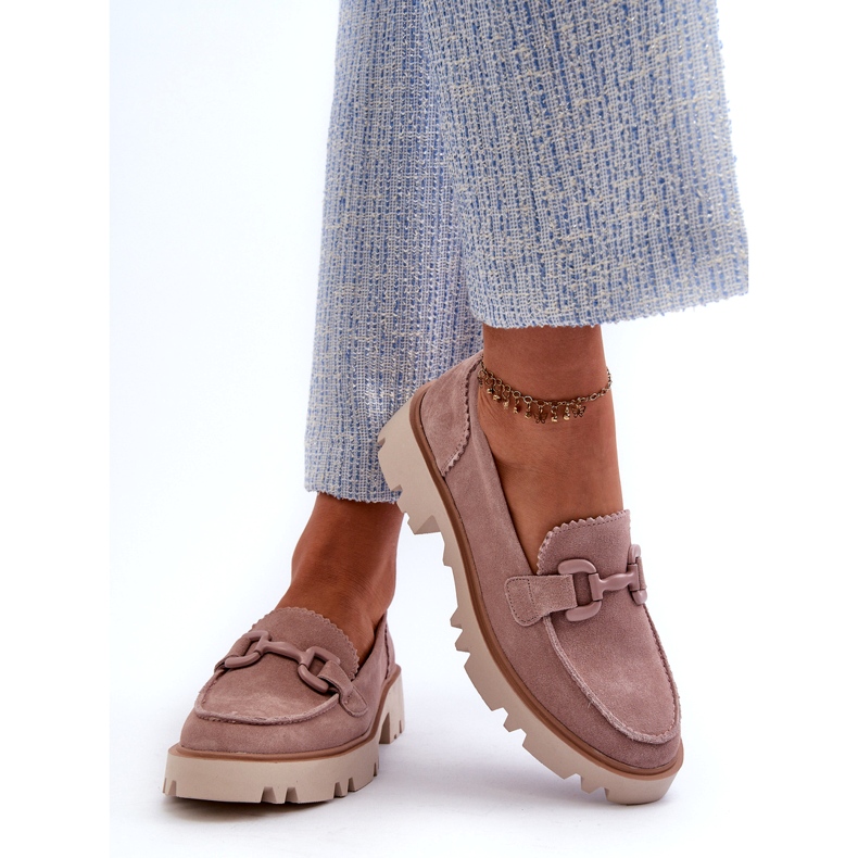 S.Barski Suede Leather Women's Loafers With Decoration Tw117 Pink rosa 2