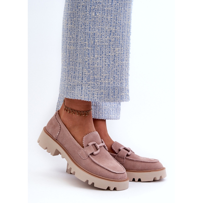 S.Barski Suede Leather Women's Loafers With Decoration Tw117 Pink rosa 1