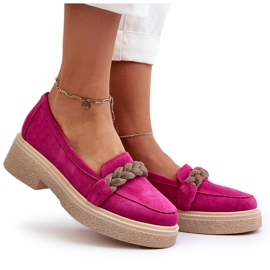 Zazoo 3429/W Kvinnor Suede Leather Loafers med en prydnad av fuchsia rosa 4