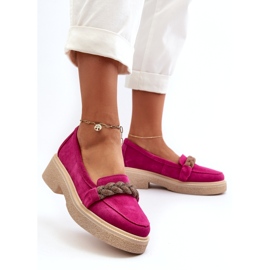 Zazoo 3429/W Kvinnor Suede Leather Loafers med en prydnad av fuchsia rosa 1