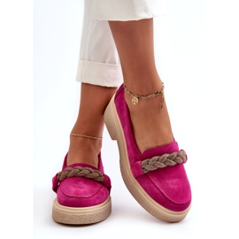 Zazoo 3429/W Kvinnor Suede Leather Loafers med en prydnad av fuchsia rosa 3