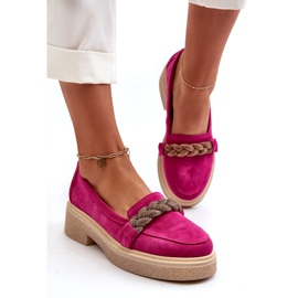 Zazoo 3429/W Kvinnor Suede Leather Loafers med en prydnad av fuchsia rosa 2