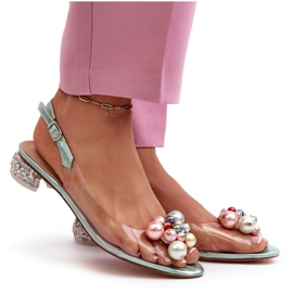 S.Barski Genomskinliga lågklackade sandaler med dekoration Grön D&amp;A MR38-368 5