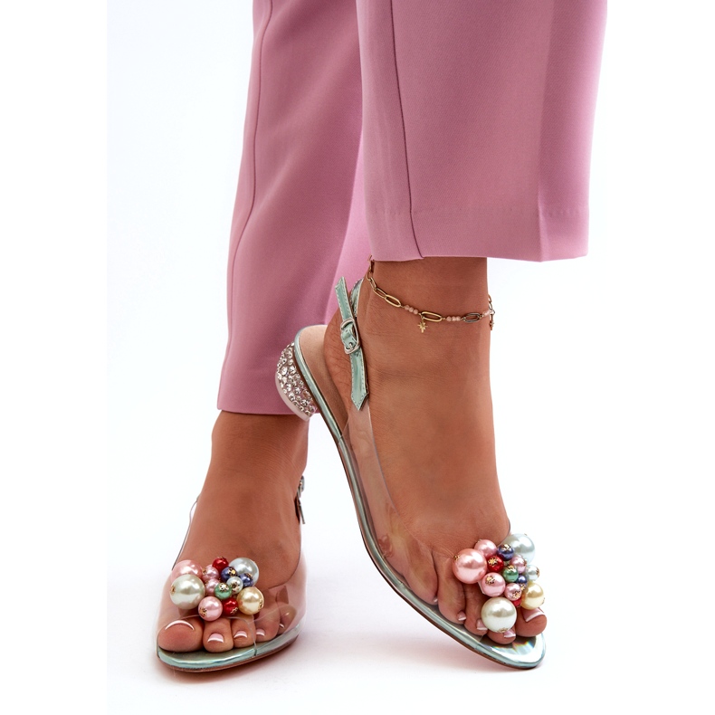 S.Barski Genomskinliga lågklackade sandaler med dekoration Grön D&amp;A MR38-368 3