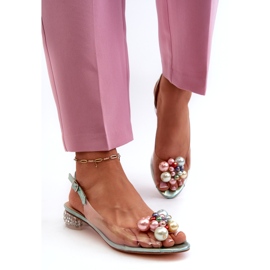 S.Barski Genomskinliga lågklackade sandaler med dekoration Grön D&amp;A MR38-368 1