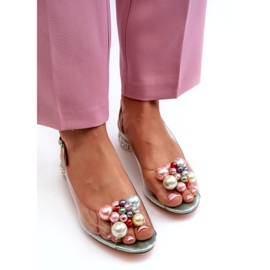 S.Barski Genomskinliga lågklackade sandaler med dekoration Grön D&amp;A MR38-368 2