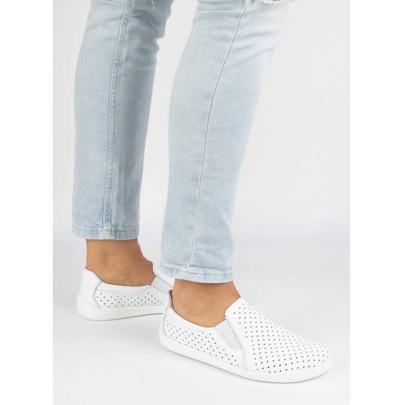 Vita skor plug barfota läder kvinnors pollonus 5-1308-025 2