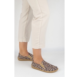 Barfota kvinnors läderskor Pollonus gled 5-1308-023 Leopardtryck beige 2
