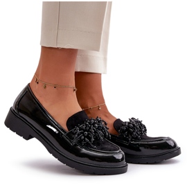 S.Barski Kvinnors lackerade loafers S. Barski HY369A Svart med en prydnad 5