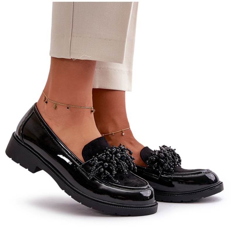 S.Barski Kvinnors lackerade loafers S. Barski HY369A Svart med en prydnad 5