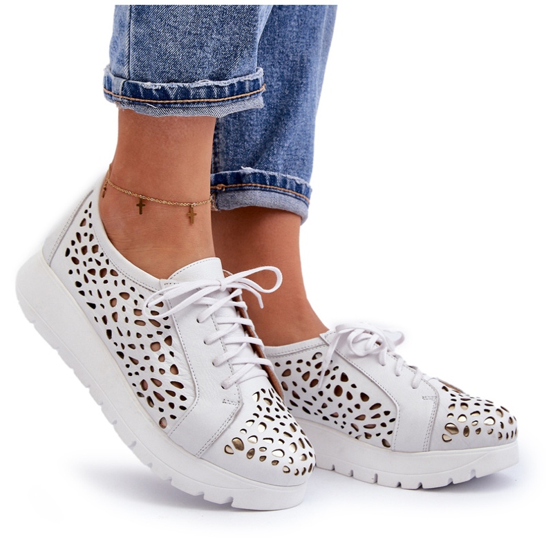 Zazoo 2821 Damskor med genombrutna läder vit 4