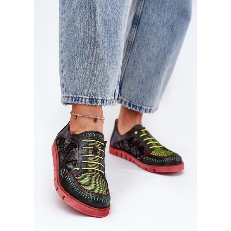 Kvinnors läderskor mönstrade maciejka 06784-20 svart 2