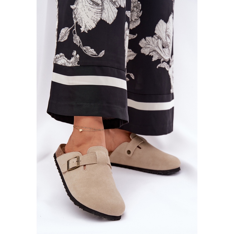 Big Star Suede Flip -Flops Women's Cogs med en stor stjärna RR274A385 Beige Buckle 2