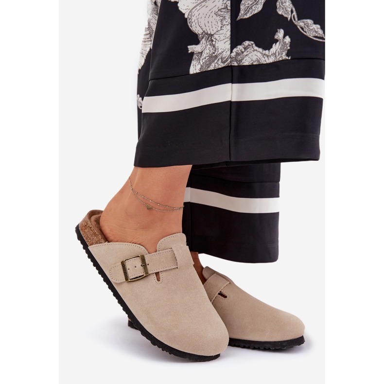 Big Star Suede Flip -Flops Women's Cogs med en stor stjärna RR274A385 Beige Buckle 1