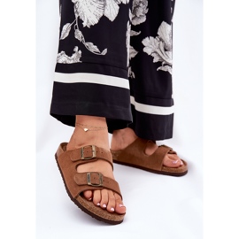 Kvinnors mocka flip flops med Big Star RR274A394 Bruna spännen 4