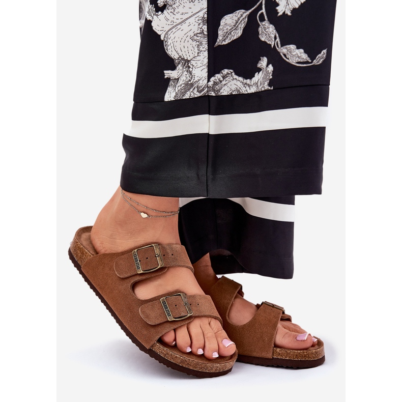 Kvinnors mocka flip flops med Big Star RR274A394 Bruna spännen 1