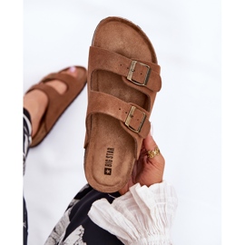 Kvinnors mocka flip flops med Big Star RR274A394 Bruna spännen 3