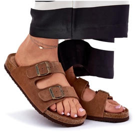 Kvinnors mocka flip flops med Big Star RR274A394 Bruna spännen 12