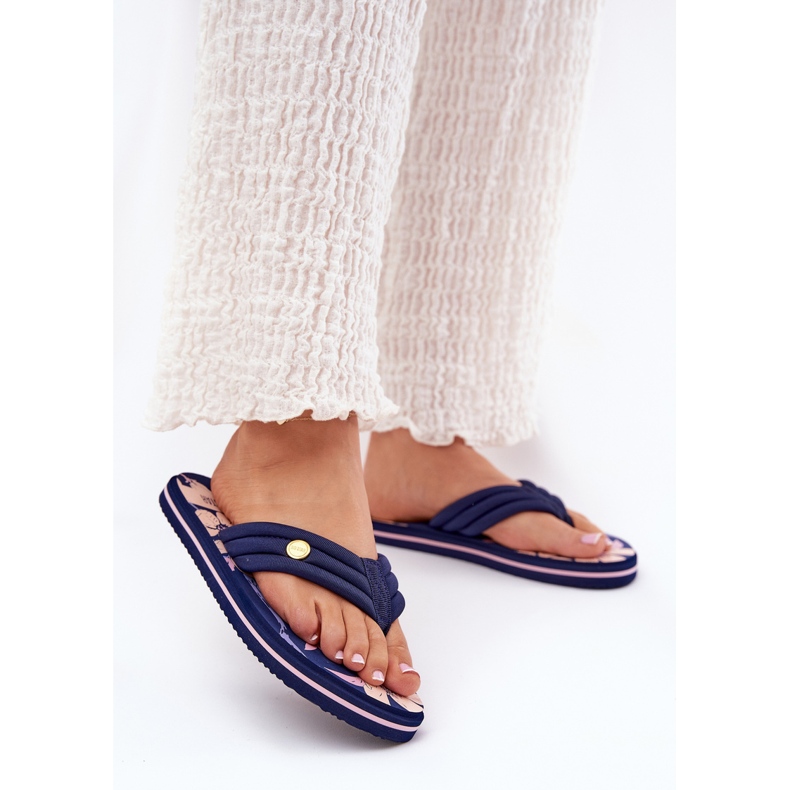 Japanska kvinnors flip flops Big Star RR274A109 Navy Blue blå 2