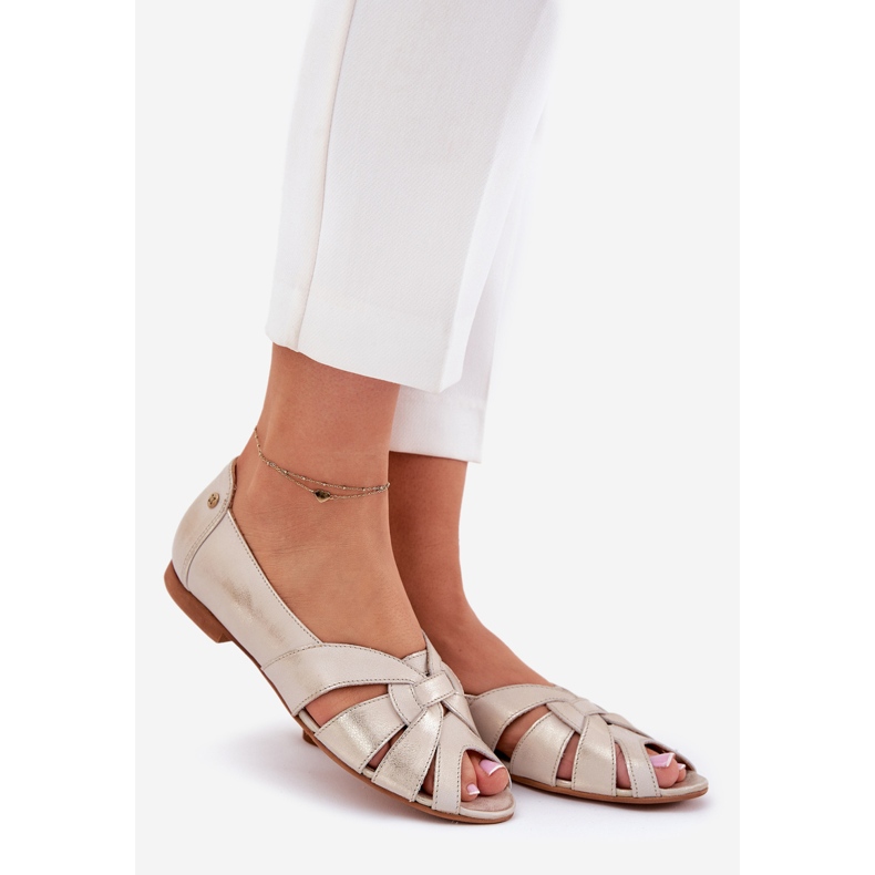 Läder ballerinas med bara fingrar maciejka 06908-25/001-1 zloty torkad gyllene 1