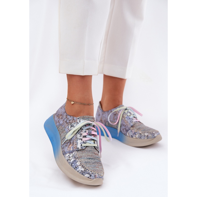 Kvinnors läderskor på Maciejka-plattformen 06776a-06 Blue blå 2